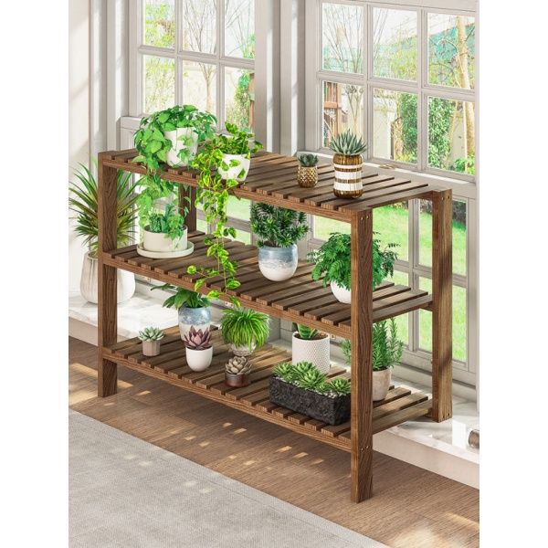 고급 원목 진열대 발코니 화분거치대 정리대 화분선반 접이식 2칸 100 x 30x30 6다리 차콜 로스트 - 상세 이미지 3