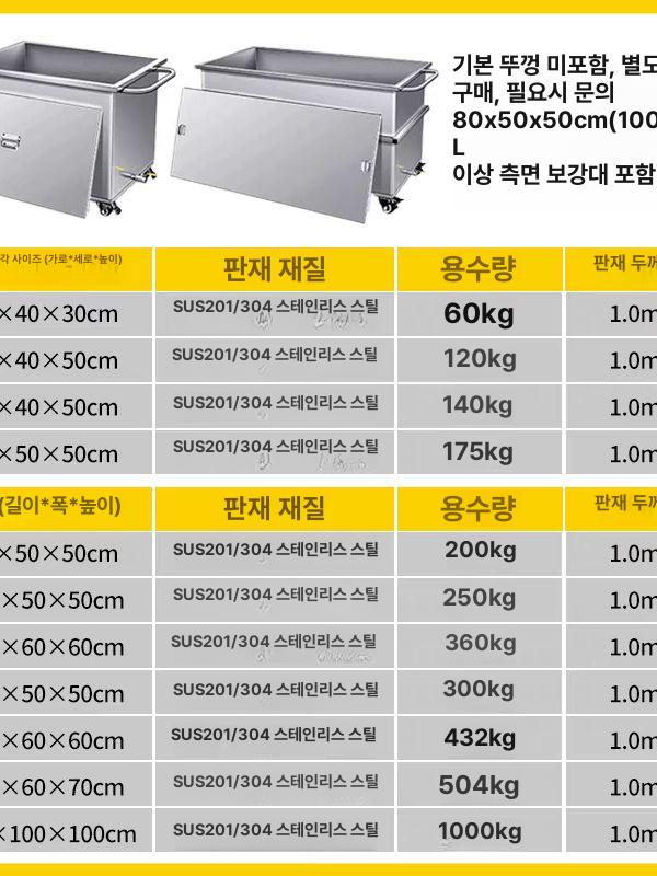 사각탱크 물저장통 스텐 이동식 용기 뚜껑 물탱크 저수용 저장탱크 - 상세 이미지 4