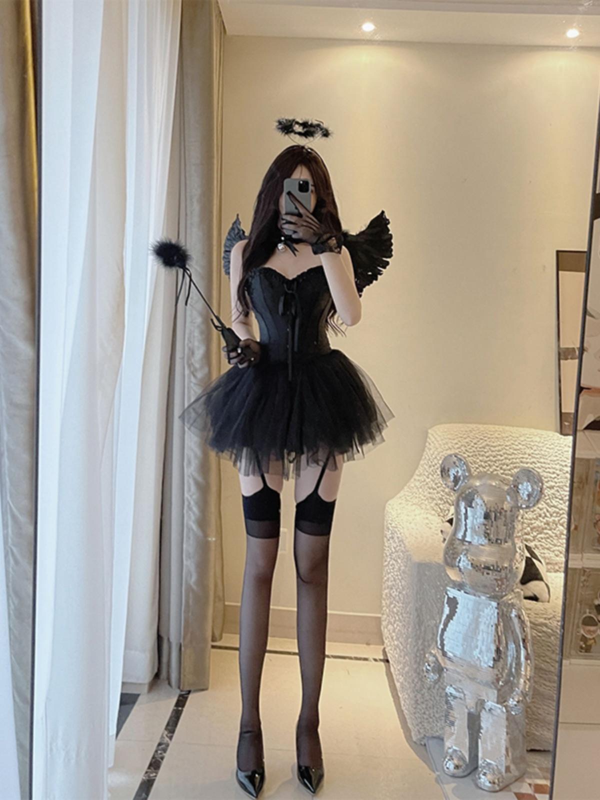 코스프레 연말파티의상 검정 여성용 빈티지 의상 연말파티룩 크리스마스 연말 롱 우아한 소매 - 상세 이미지 5