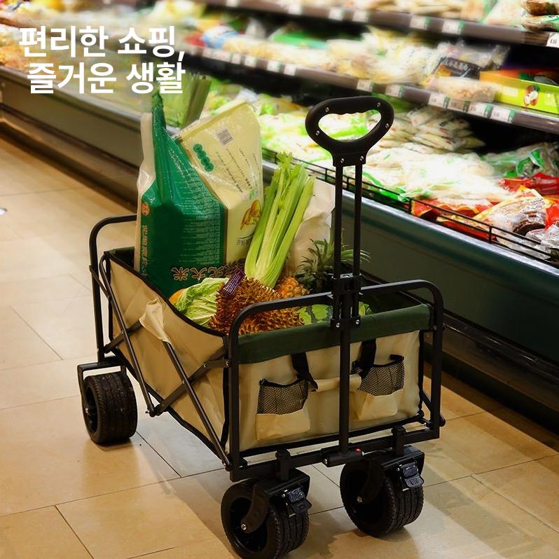 휴대용카트 구르마 핸드카트 접이식 사각대차 웨건 장보기 캠핑용 가정용손수레 휠 - 상세 이미지 4