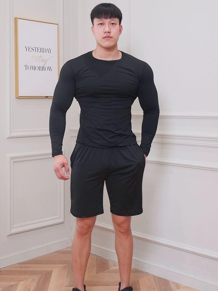 타이즈 남성 쫄쫄이 긴팔 레깅스 여름 상의 하의 프로컴뱃 헬스 운동복 반팔 남자 반바지 - 상품 이미지