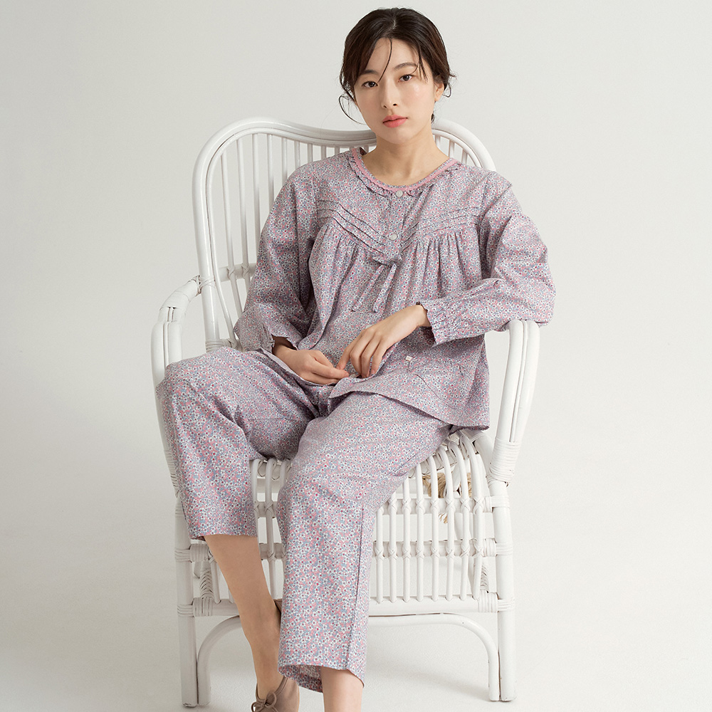 핑크블러썸 여성 약기모 면 긴팔 잠옷 홈웨어 파자마 세트 - 상품 이미지