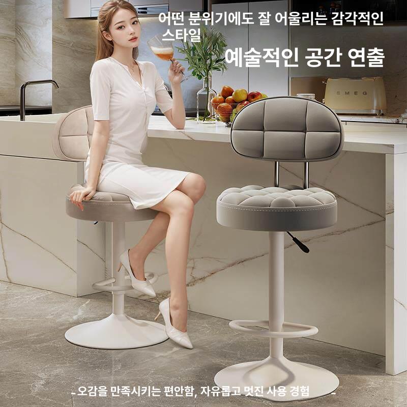인조가죽 화장대의자 회전 바체어 등받이 키높이 프레임 디자인 심플 높은의자 북유럽 - 상세 이미지 5