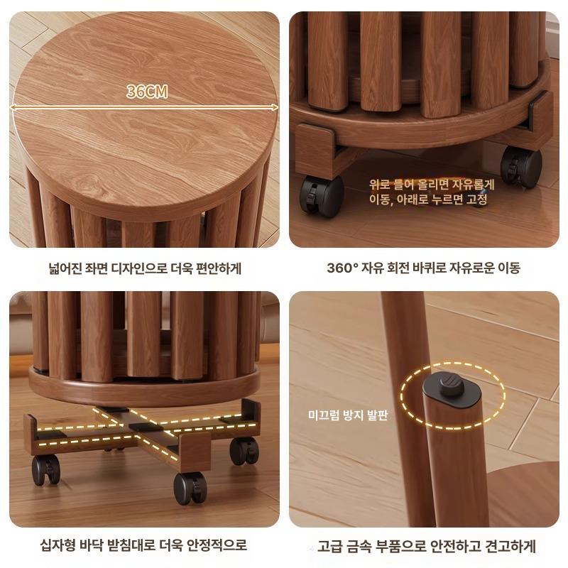 폴딩 스툴의자 원목 이동식 체어 보조의자 발판 다기능 벤치 다용도 바퀴 좌석 거실 - 상세 이미지 4