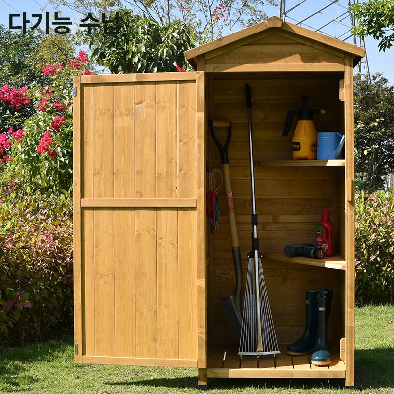 정원야외수납 수납함 보관함 원목 농막 데크박스 간이창고 정리함 농기구 야외창고 - 상세 이미지 3