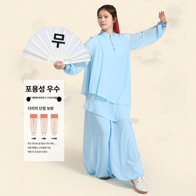 태극권복 공연용 무술용 쉬폰 일상복 쾌적함 이중세트 무도복 여성 우슈복 여름 훈련 수련복 - 상세 이미지 5