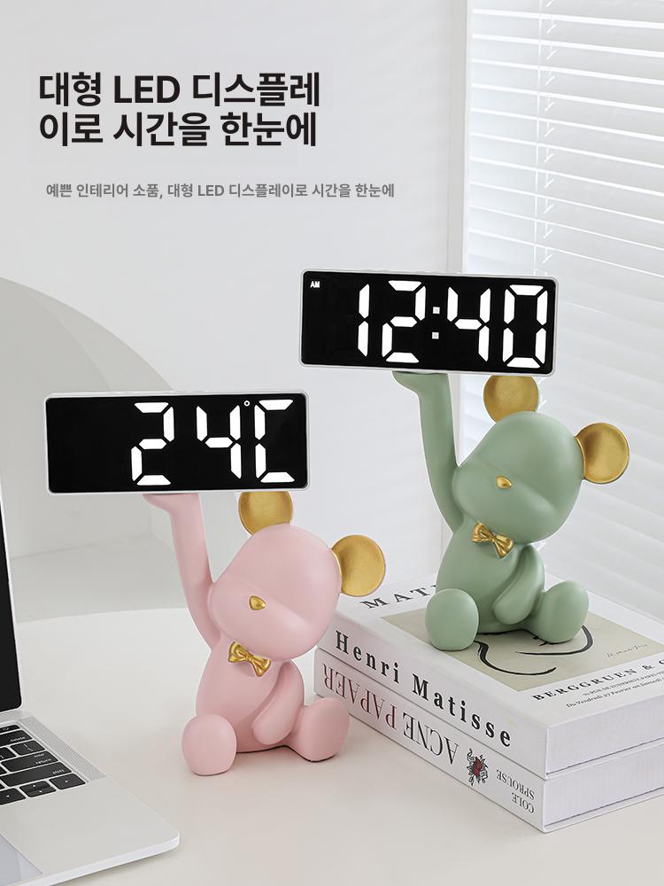 디지털 거실탁상시계 알람 귀여운 인테리어 미니 곰돌이 디자인 사무실 알람시계 거실 무소음 - 상세 이미지 2