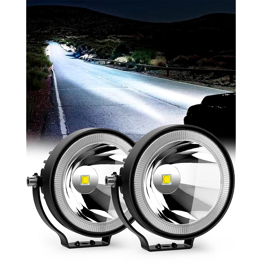 나오에보 4인치 원형 LED 포드 라이트, 60W 6000LM 스팟 오프로드 / 주행 안개등 트럭용 ATV UTV 보트 오토바이, 2팩 (화이트) - 상품 이미지