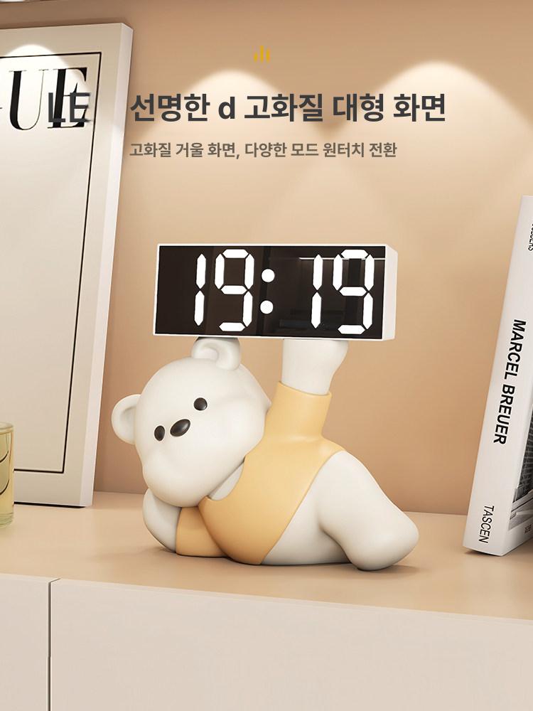 곰돌이 알람시계 디자인 장식 탁상시계 캐릭터 사무실 현관 귀여운 소품 선반 감성 - 상세 이미지 2