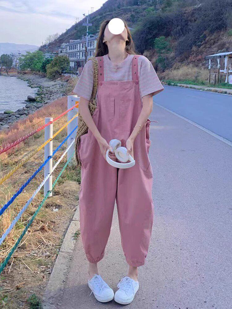 여성 오버롤 멜빵바지 루즈핏 점프수트 캐주얼 - 상품 이미지