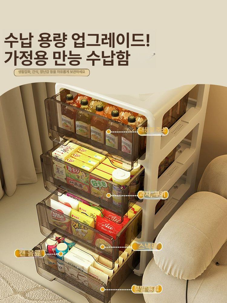 이동식 서랍장 주방 거실 플라스틱수납장 카트 틈새 바퀴형 수납트롤리 욕실 침실 - 상세 이미지 4