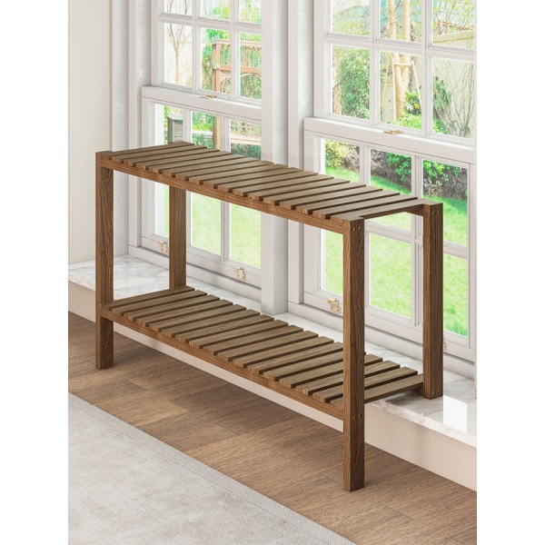 고급 원목 진열대 발코니 화분거치대 정리대 화분선반 접이식 2칸 100 x 30x30 6다리 차콜 로스트 - 상품 이미지