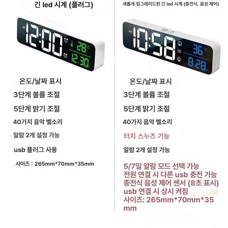 디지털시계 무선벽시계 다기능 선물 멀티 검은 날짜 흰 알람 습도 - 상세 이미지 4