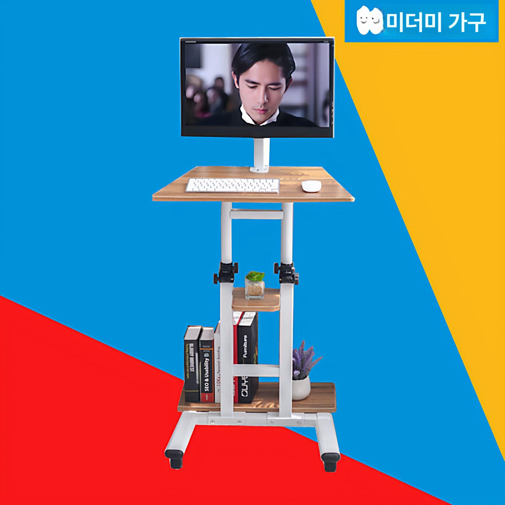컴퓨터 거치대 이동형 웨건 키높이 키보드 카트 받침대 노트북 책상 수납대 - 상세 이미지 2