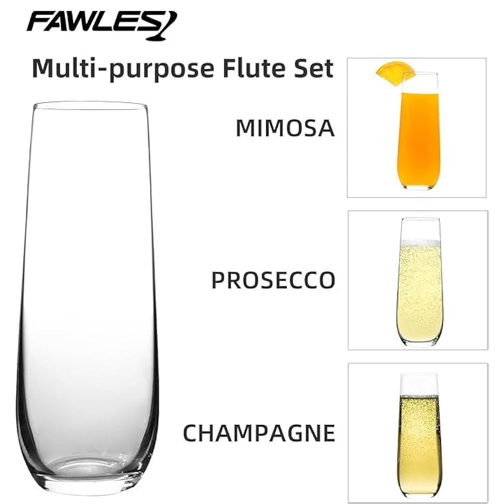 FAWLES 스템리스 샴페인 플루트 12종 세트, 크리스탈 유리, 잔 8온스, 프로세코 미모사 세트 12 - 상세 이미지 3