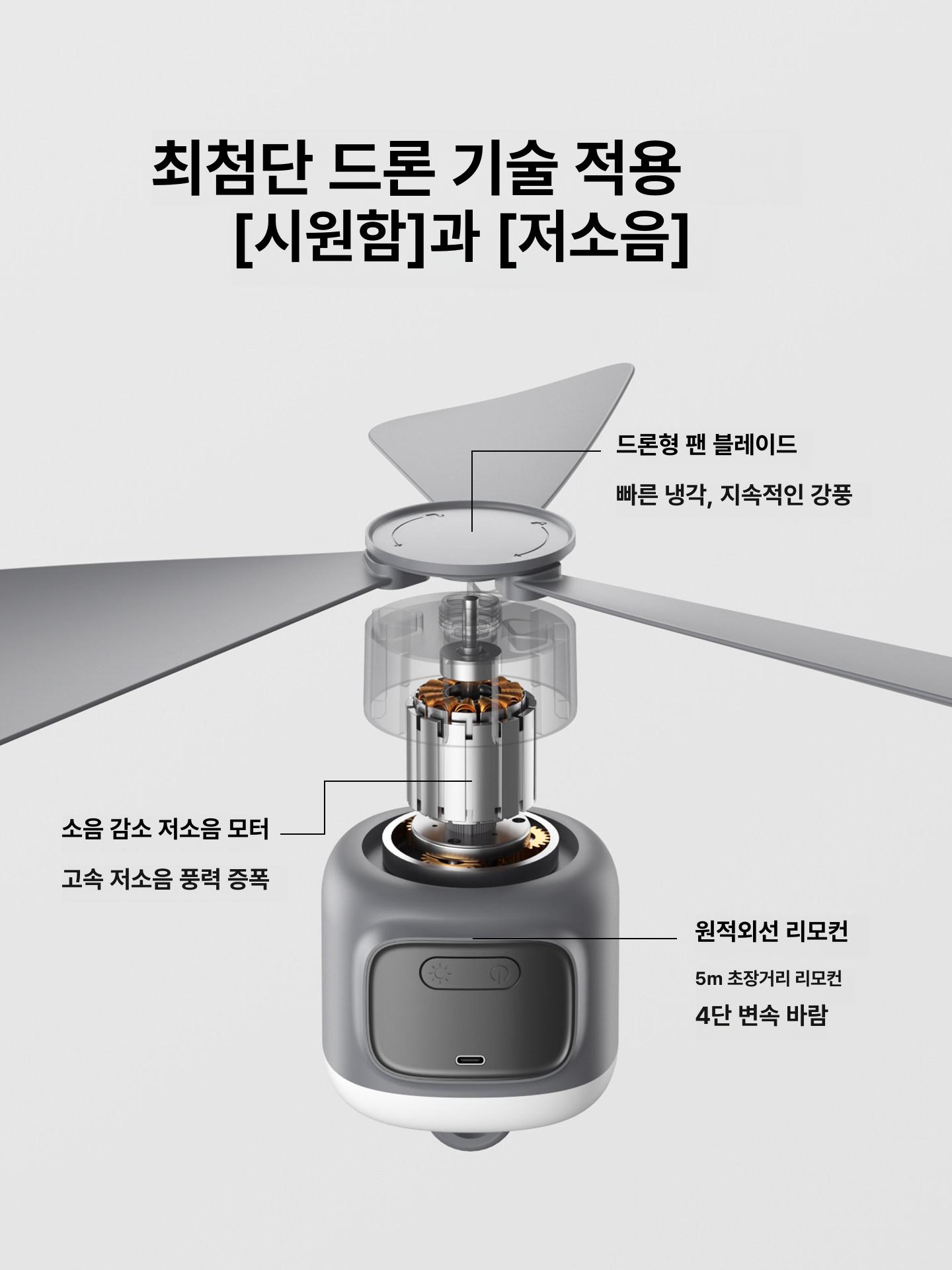 캠핑 휴대용 무선 선풍기 천장형 서큘레이터 충전식 냉풍 야외용 무드조명 팬 - 상세 이미지 3