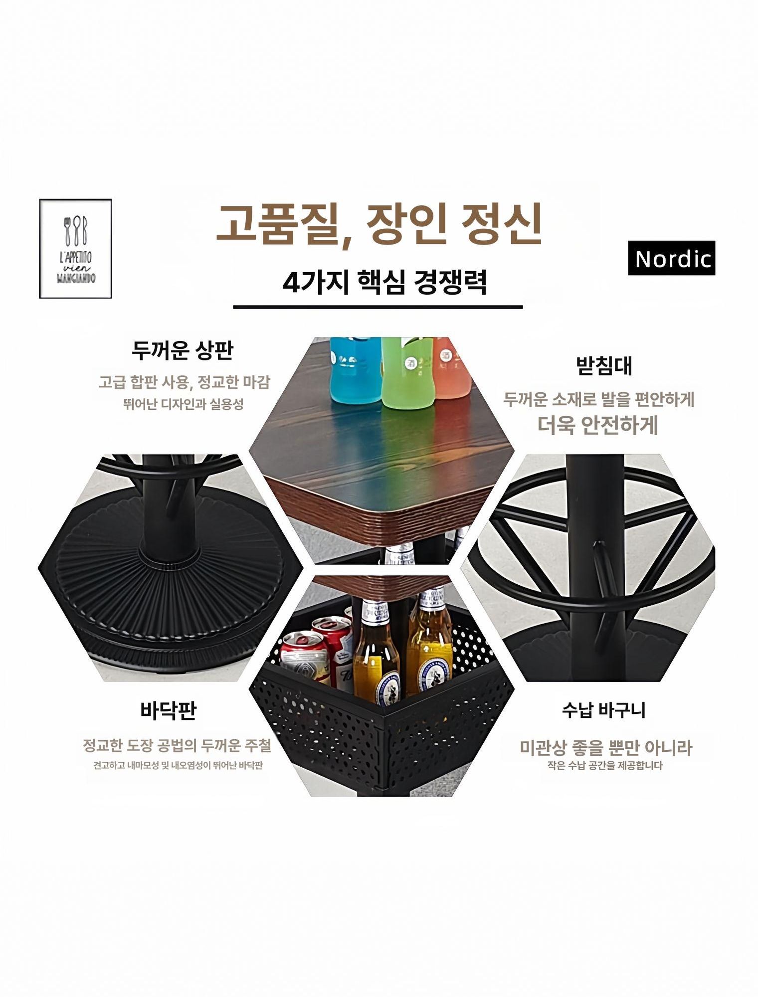 와인바 업소용바테이블 원목 발코니 빈티지 라운지용 원형 창가 탁자 다층 조립 - 상세 이미지 5