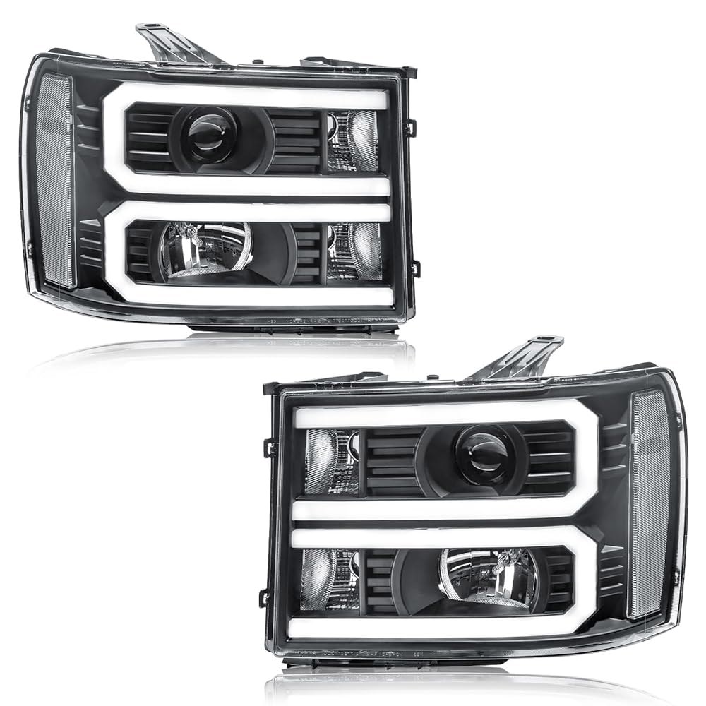 2007-2013 GMC 시에라 1500 2500HD 3500HD용 풀럭스 LED DRL 헤드라이트, 클래식 프론트 라이트 없음 전면 좌측 헤드램프 블랙 하우징 클리어 리플렉터 - 상품 이미지