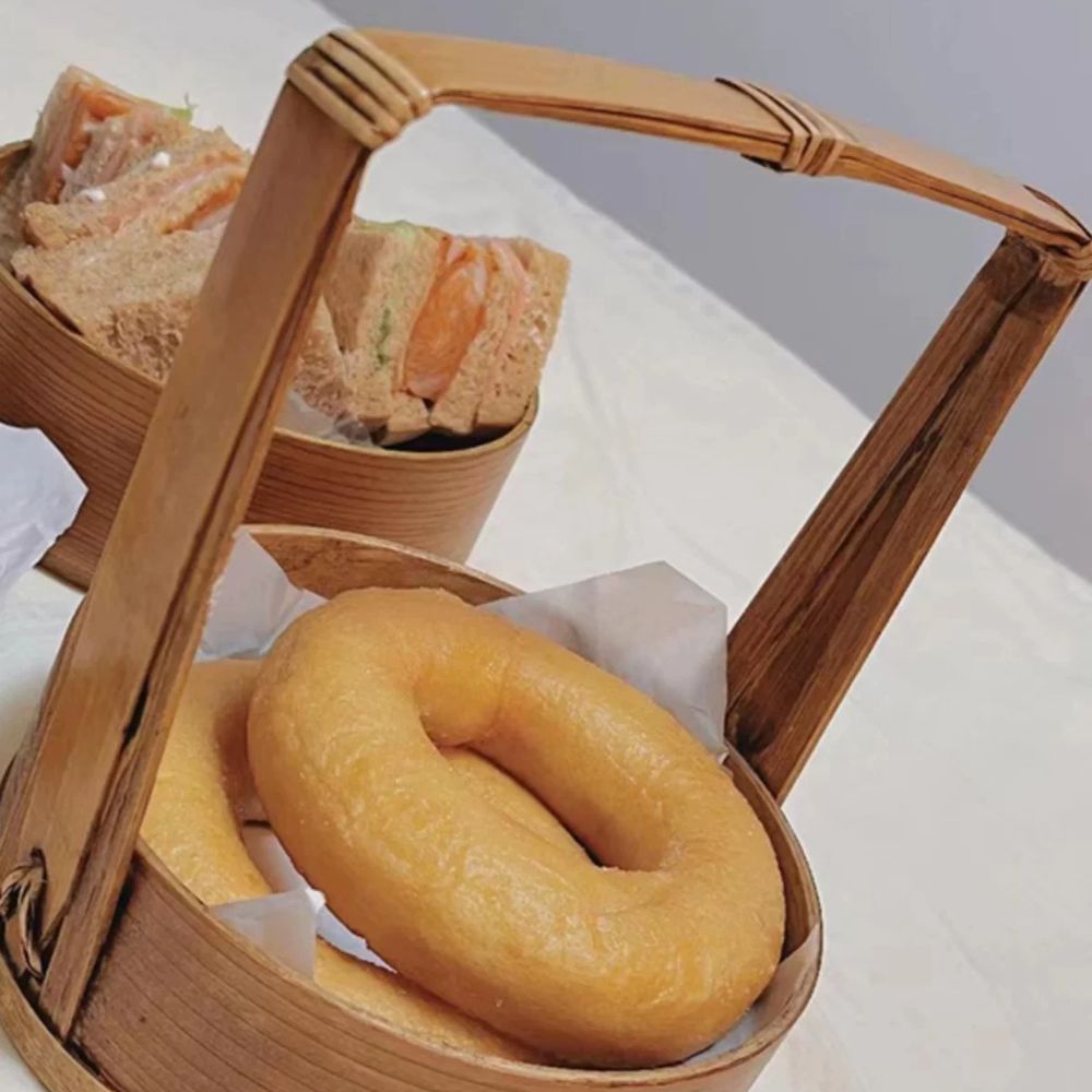 여행용 도시락통 대나무 15cm 2단 런치박스 휴대용 감성 갈색 - 상세 이미지 4