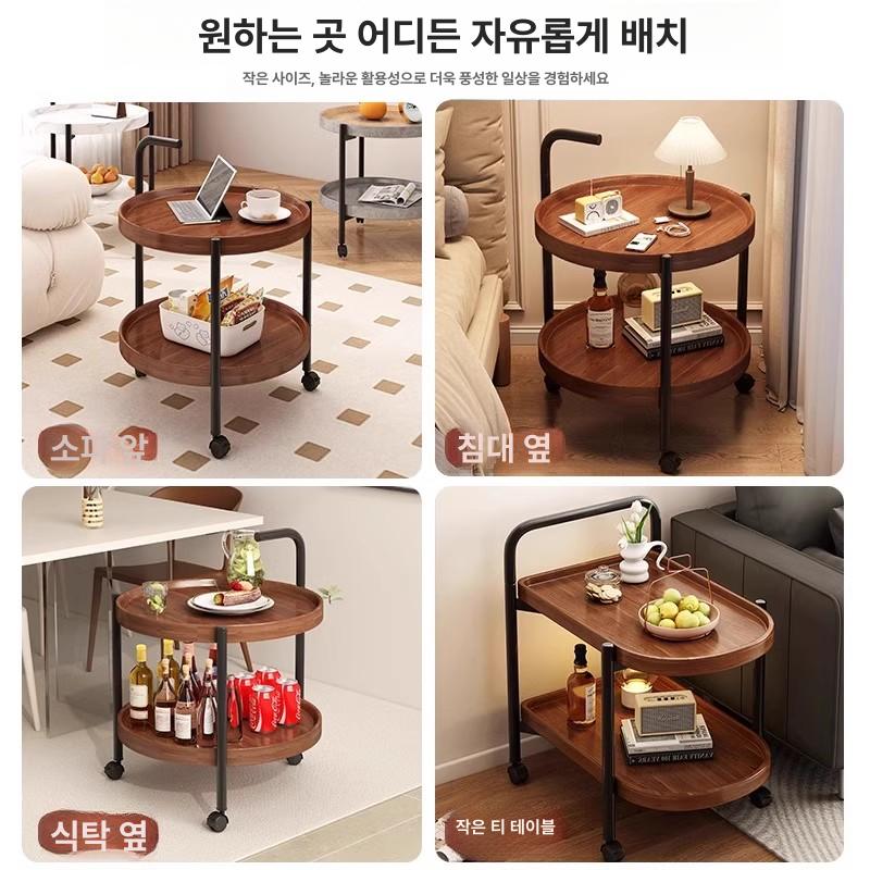 이동식 우드웨건 빈티지 서빙카트 사이드 엔틱 선반 업소용 카페 거실 가정용 다용도 - 상세 이미지 4