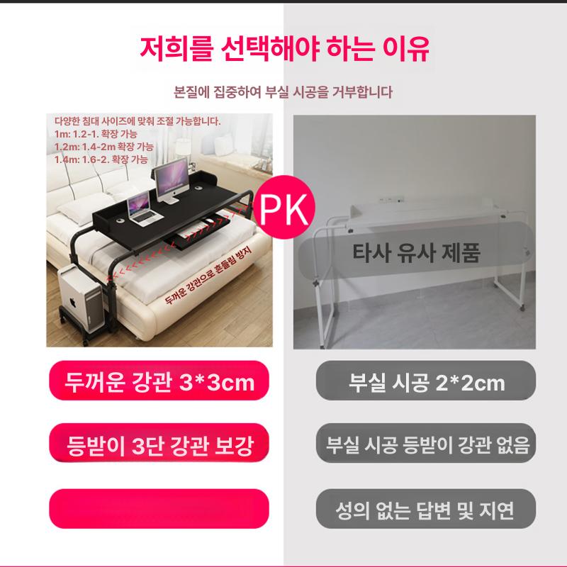 이동식 침대위 노트북 좌식 베드 선반 보조 침실 간이 협탁 다용도 거치대 바퀴 높이 - 상세 이미지 2