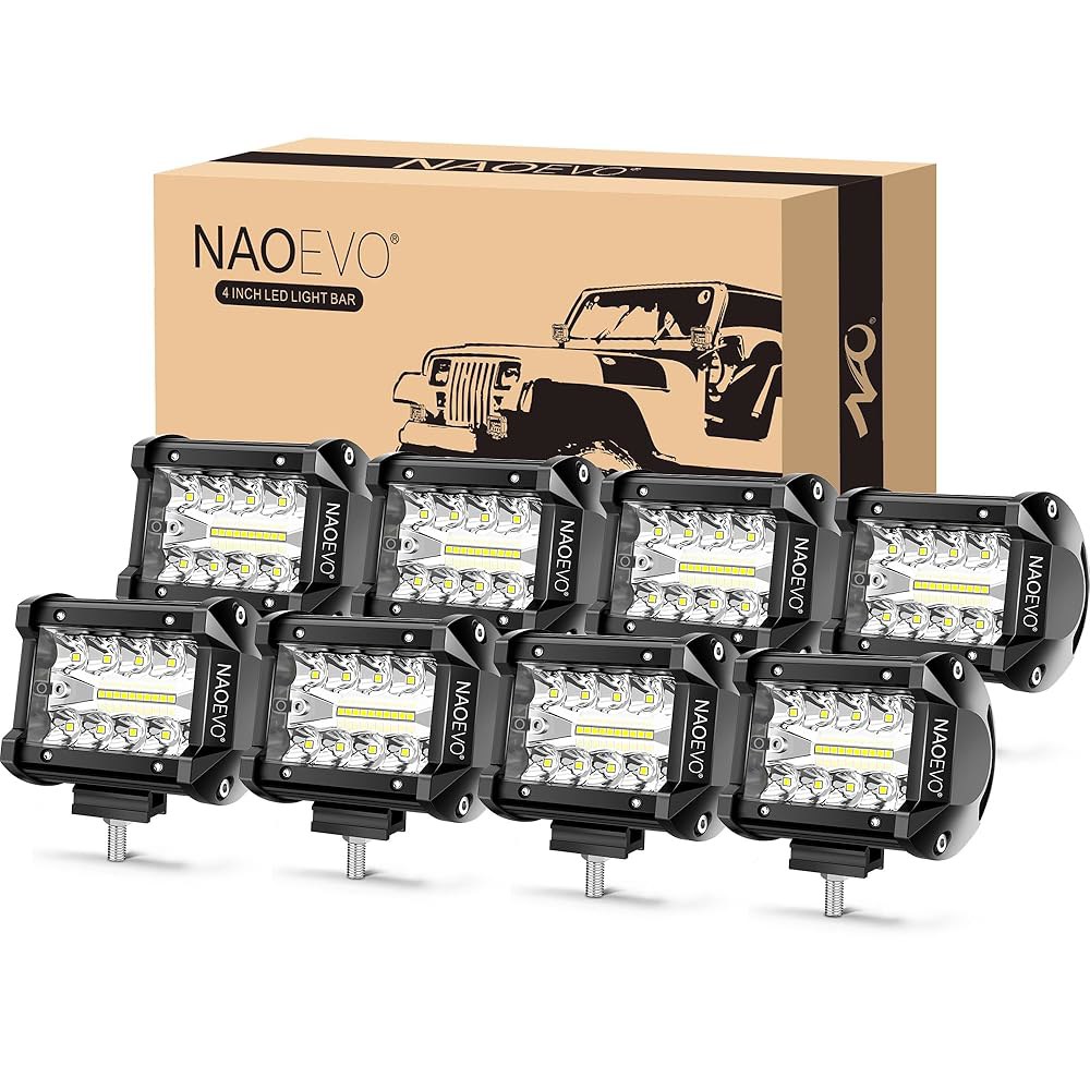 나오에보 4인치 LED 포드 라이트, 480W 48,000LM 포그/주행/오프로드 스팟 플러드 콤보, 트럭 보트 ATV UTV 픽업용 큐브 포드, 8개(화이트) 4 Pcs - 상품 이미지