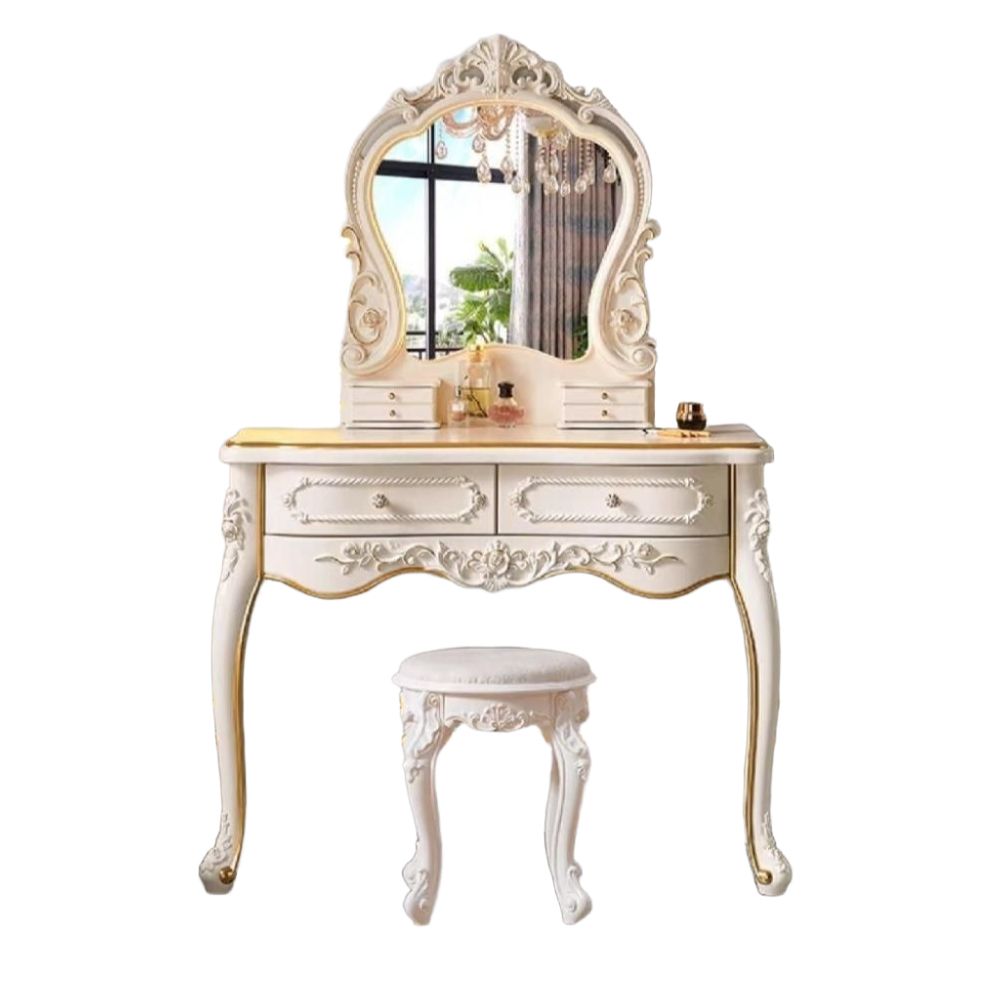 엔틱화장대 led 공주화장대 빈티지 서랍장 고급 콘솔 조명 테이블 조립 거울 의자 - 상품 이미지