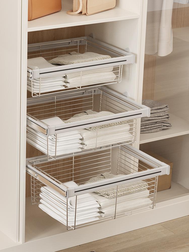 슬라이딩 장롱레일 랙 흰색 정리 장농 인출식 깊이 시스 서랍장 수납장 레일바구니 - 상품 이미지