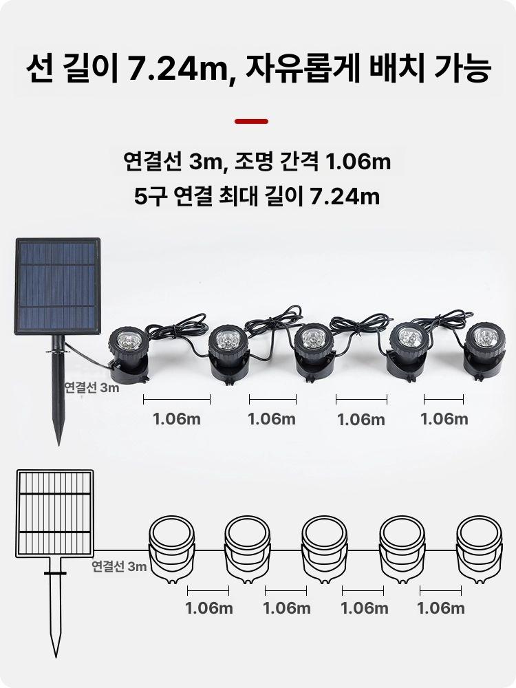 태양광 수중등 야외 태양열 풀장 연못 수중조명 정원등 라이트 케이블 방수등 밝기 - 상세 이미지 4