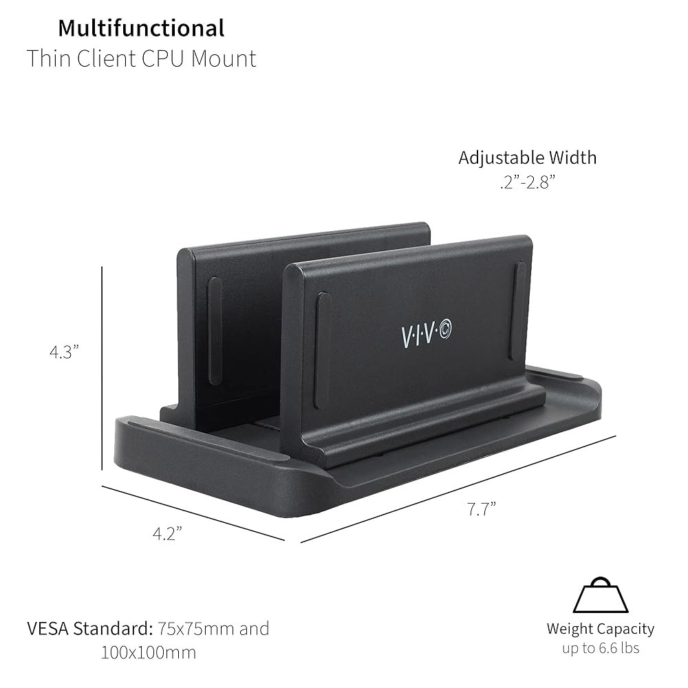 VIVO 다기능 조절식 독립형 브래킷, PC 스탠드, VESA 암 컴퓨터 책상 마운트PC05M 마운트 수직형 클라이언트 CPU 모니터 홀더, 블랙, 얇은 노트북 미니 - 상세 이미지 2