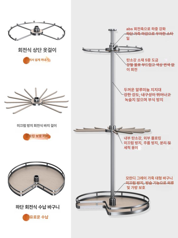 옷걸이 높이조절 드레스룸 회전식 수납 시스템행거 회전행거 의류 디스플레이 - 상세 이미지 4