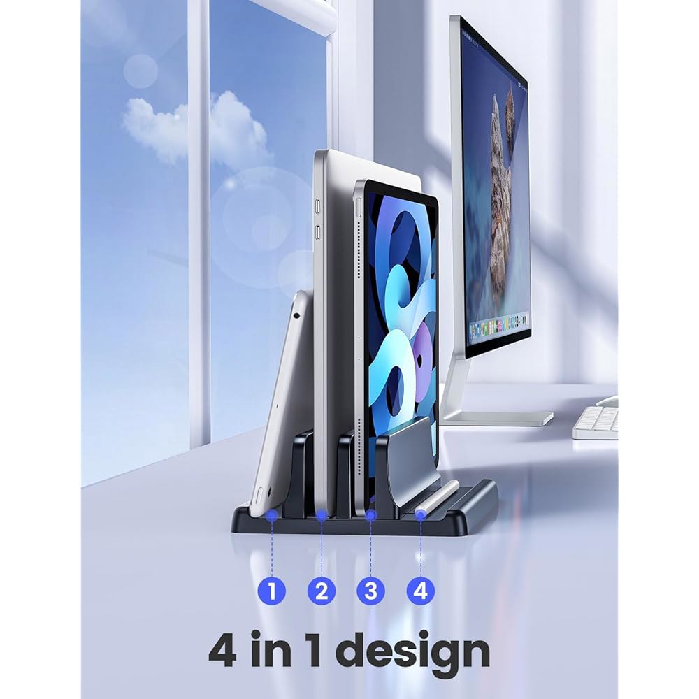 책상용 베이디어 버티컬 저장 , 절약형 공간 조절 지원 플라 가능한 4in1 듀얼 Mac, Dell, 정리함 홀더, Lenovo용 Surface, 노트북 스탠드, Pink - 상세 이미지 3