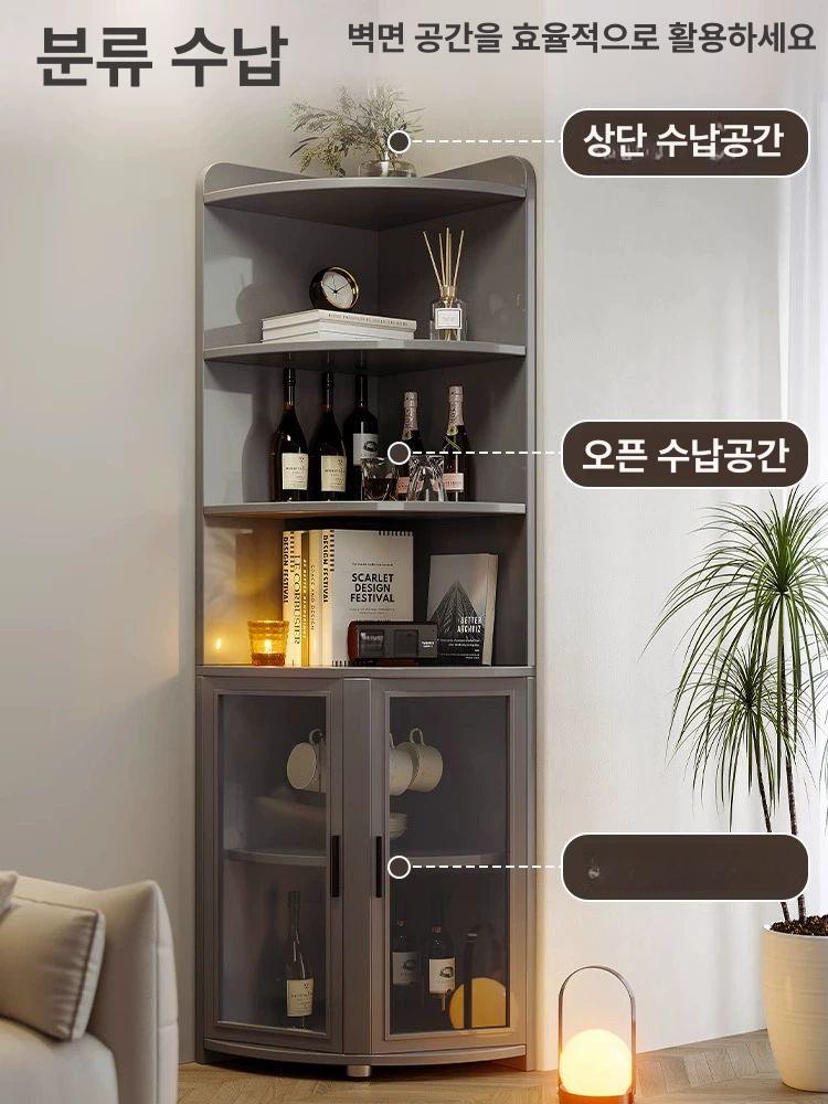 삼각형 수납장 코너 틈새 모서리장 원목 책장 캐비닛 거실 삼각 랙 - 상세 이미지 3