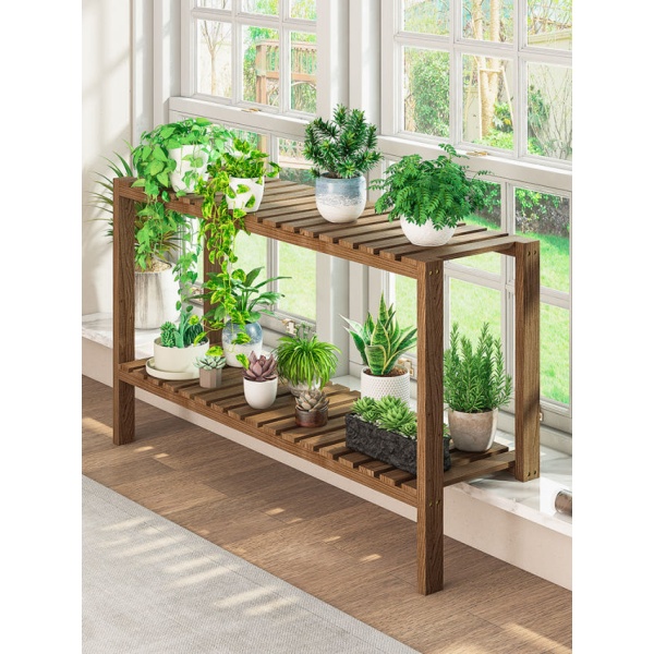 고급 원목 진열대 발코니 화분거치대 정리대 화분선반 접이식 2칸 100 x 30x30 6다리 차콜 로스트 - 상세 이미지 2