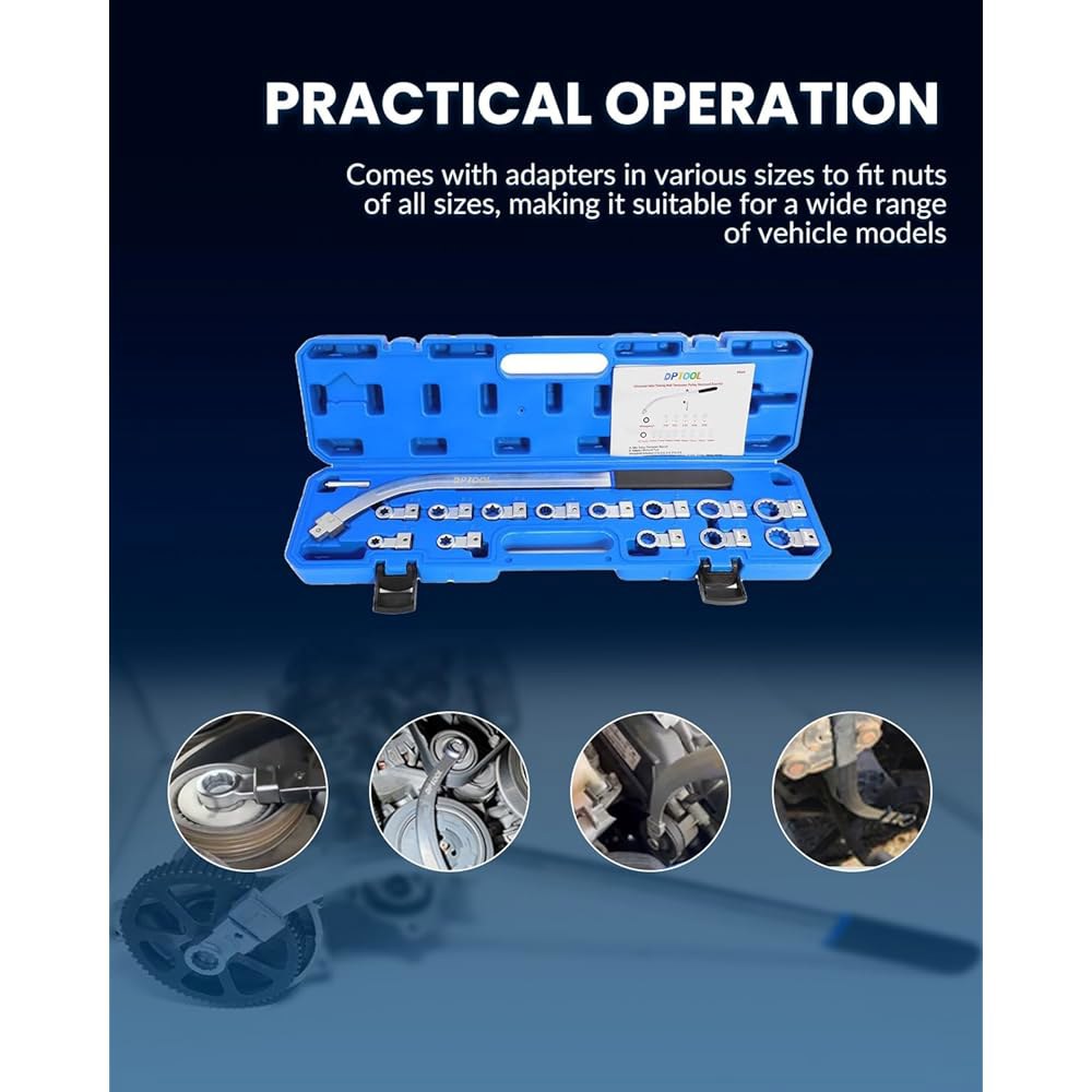 DPTool 15pc 아이들러 타이밍 벨트 텐셔너 풀리 제거 도구 키트, 헥스 및 십각형 어댑터 포함 범용 보조 조정 렌치 - 상세 이미지 3