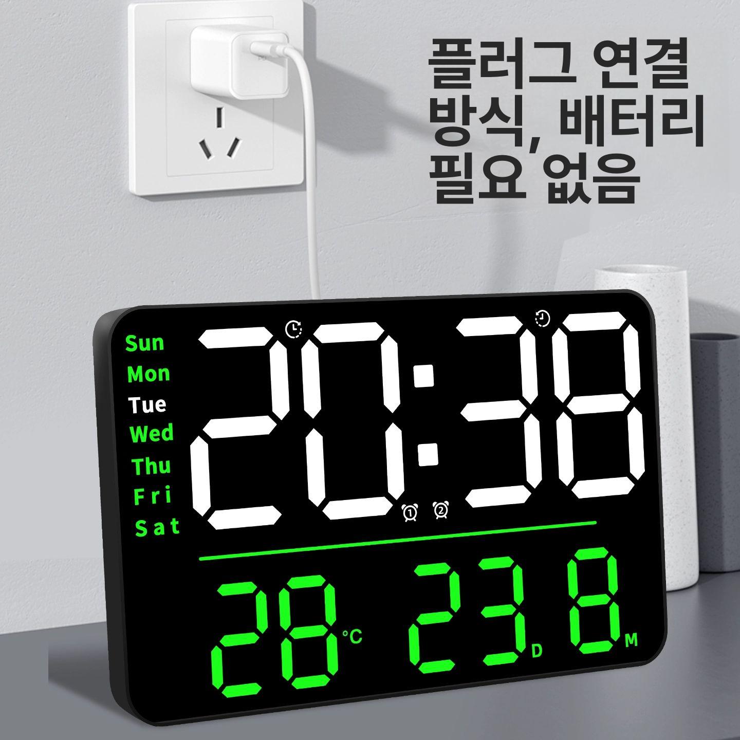 디지털 사무실벽시계 무소음 인테리어 벽걸이시계 건전지 온습도 백라이트 선물 - 상세 이미지 5