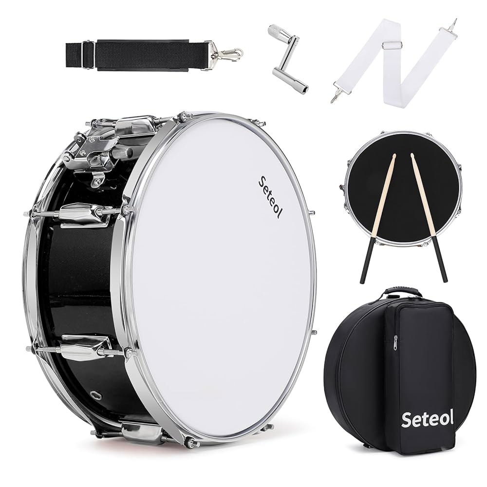 세철 스네어 드럼 키트, 14인치 x 5.5인치 마칭 + 수납 패딩 백 무음 패드 5A 스틱 한 쌍 키, 휴대용 하드웨어 세트 (블랙) Black No Stand - 상품 이미지