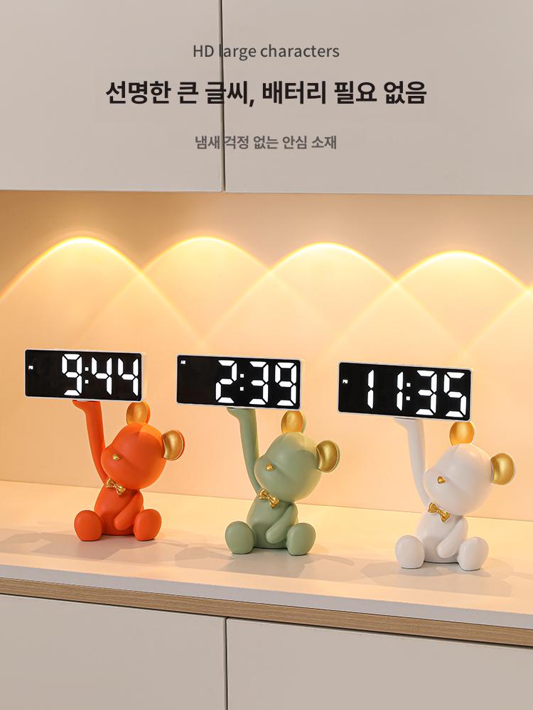 디지털 거실탁상시계 알람 귀여운 인테리어 미니 곰돌이 디자인 사무실 알람시계 거실 무소음 - 상세 이미지 3