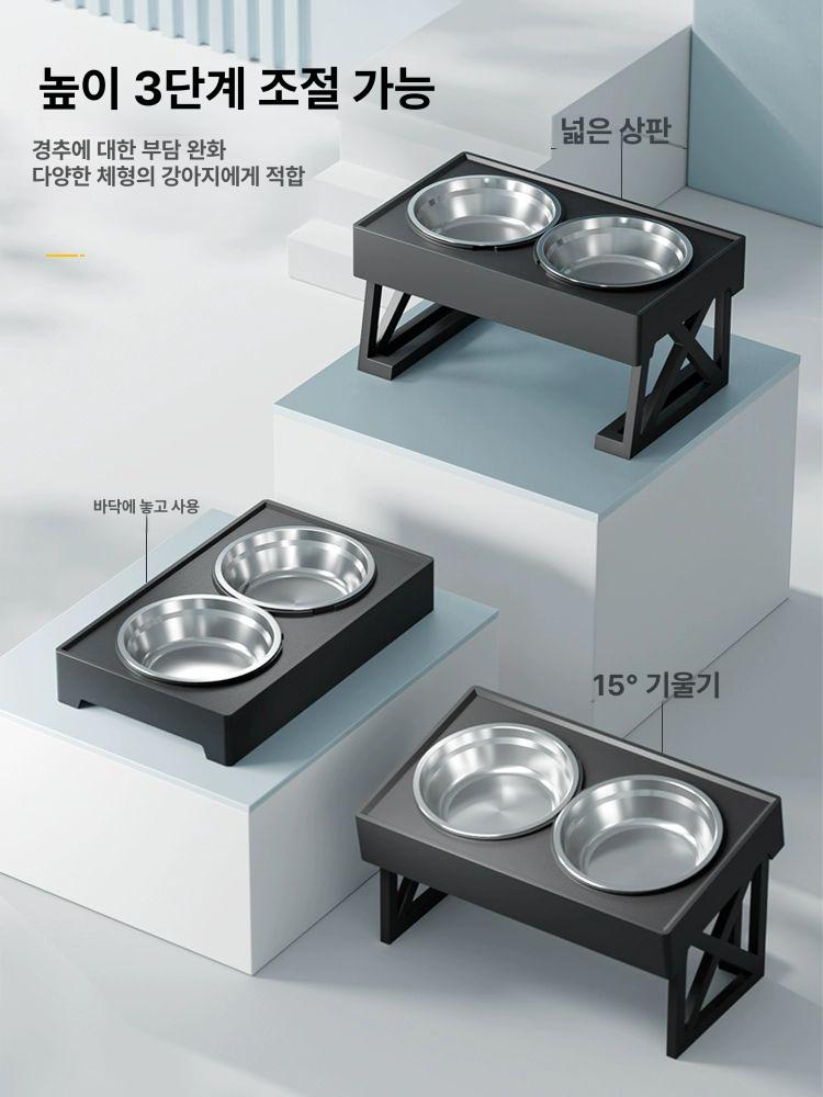 대형견 식탁 조절 스테인리스 밥그릇 물그릇 받침대 애견식기 강아지밥그릇 - 상세 이미지 2