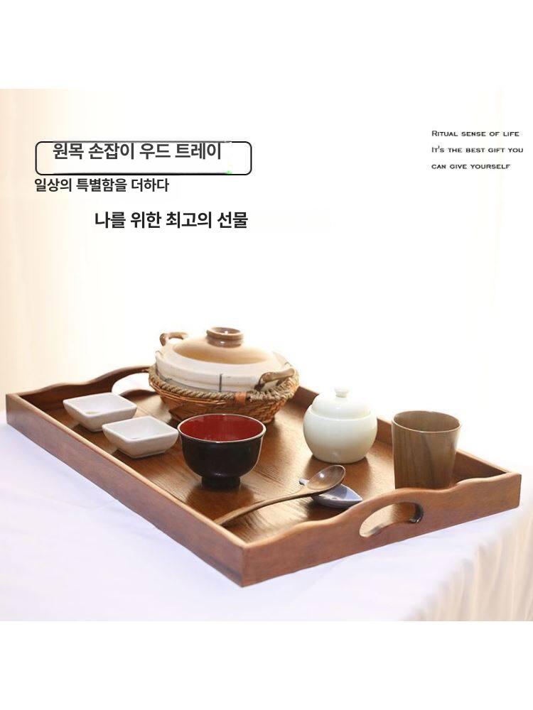 대형 트레이 곡선 직사각 나무 핸들형 우드 네추럴 원목쟁반 빈티지 홈카페 진열 - 상세 이미지 2