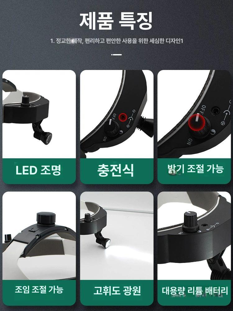 시계 루페 안경 렌즈 확대안경 현미경 정밀작업용 보석 주얼리 진료 돋보기 라이트 - 상세 이미지 2