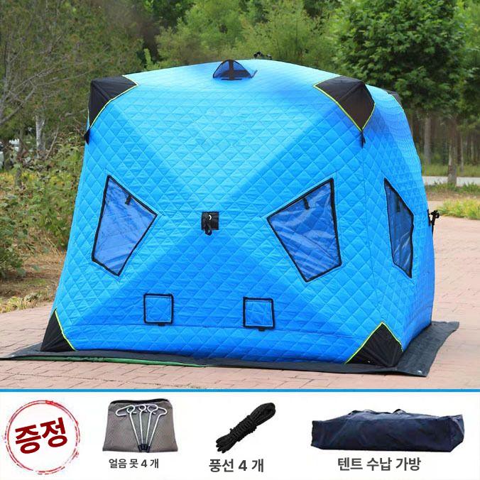 겨울 낚시용 대형 방풍 보온 텐트 얼음낚시용 2 문 4 1.8x1.8 m 실버 굴뚝 + 숯난로 여러 명 이미지 7