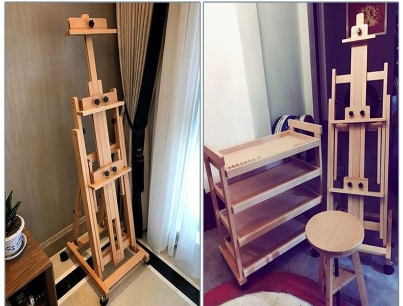 대형 이동식이젤 원목 나무 프레임 드로잉 전시용 수직 미술 간이 삼각 물푸레 바퀴 - 상세 이미지 2