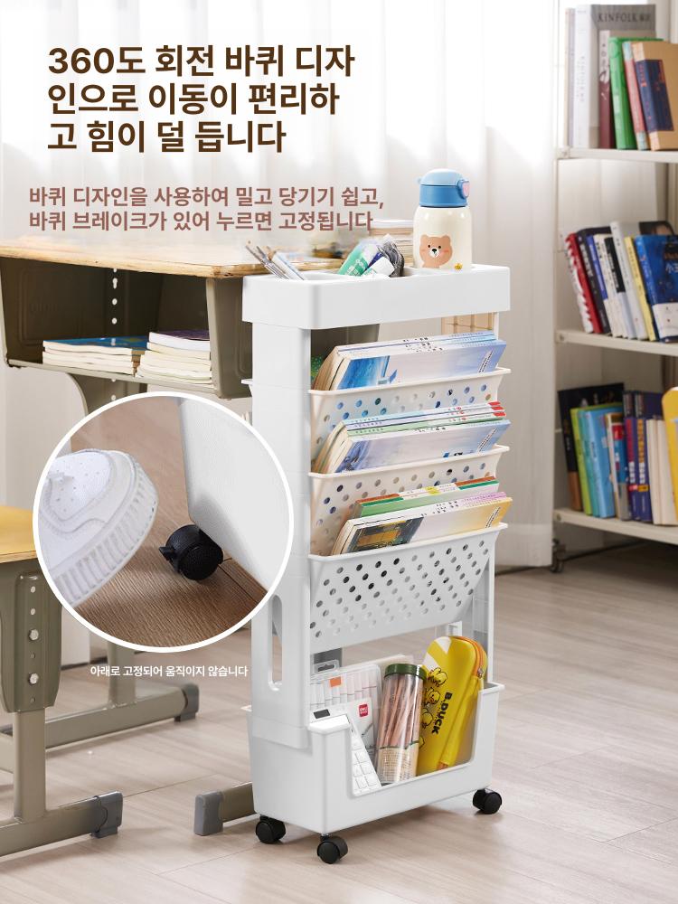 북트롤리 이동식책꽂이 선반 북카트 학생용 바퀴달린 북웨건 진열대 책트롤리 랙 - 상세 이미지 3