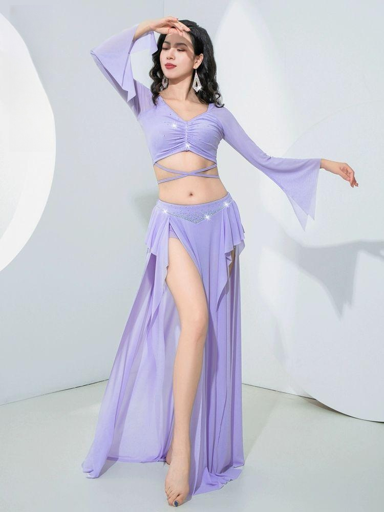 벨리댄스 의상 세트 롱스커트 속바지 핑크 여성 무용복 춤옷 - 상품 이미지