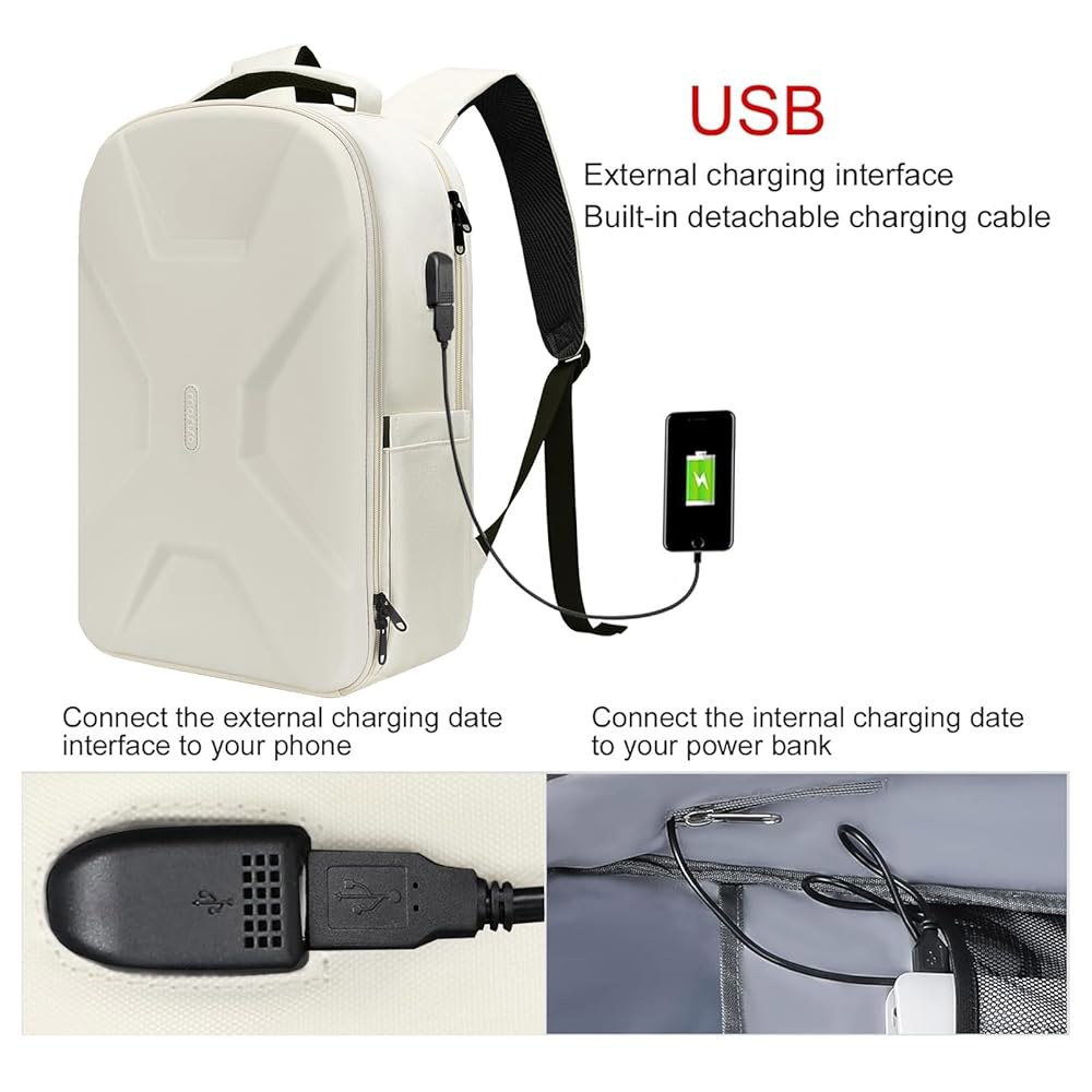 여성용 USB 충전 수하물 포트가 노트북 15.6-16인치 방지 여행용 있는 가방, 35L 데이팩, 백팩, 방수 컴퓨터 스트랩이 베이지색 하드쉘 Beige - 상세 이미지 2