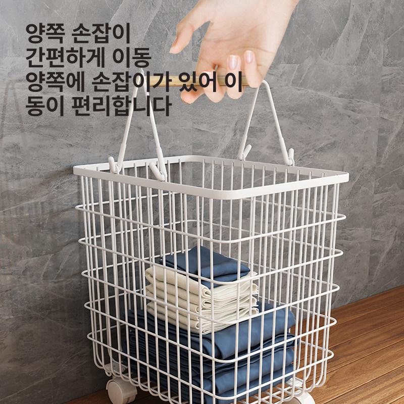 세탁 바구니 이동식 바퀴 대용량 스테인리스 접이식 런드리 보관함 - 상세 이미지 3