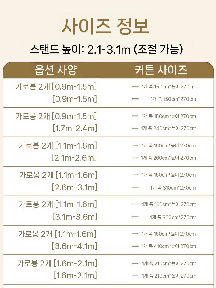 침실 칸막이 이동식 원룸 문발 화장실 너비 커튼폴대 갠트리봉 암막 밀크커튼 병풍 - 상세 이미지 2