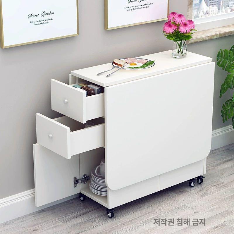 간이 식탁 좌식 입식테이블 접이식원형테이블 거실 보조 사이드 접는테이블 바퀴 - 상품 이미지