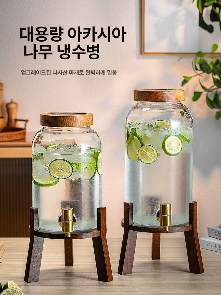 우드 내열 카페 물통 대용량 유리병 수도꼭지 음료 디스펜서 홈카페 업소용 - 상세 이미지 2